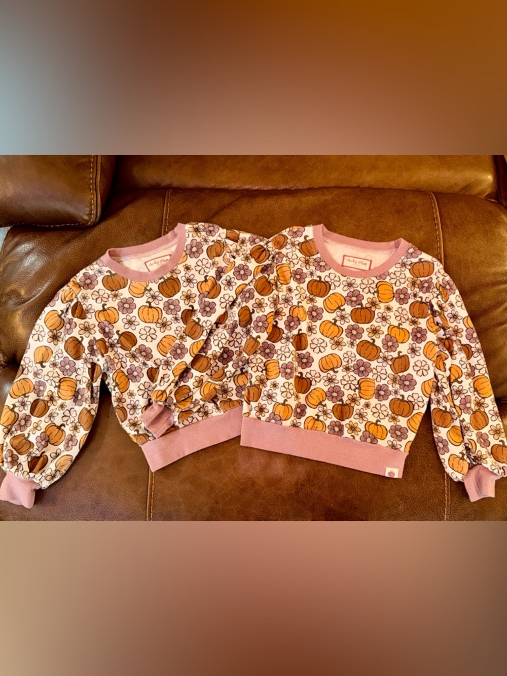 cheeky plum Pink-Trim Pumpkin & Floral Kids Sweatshirt